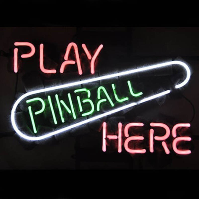 Play Pinball Here Game Room Öl Bar Neonskylt