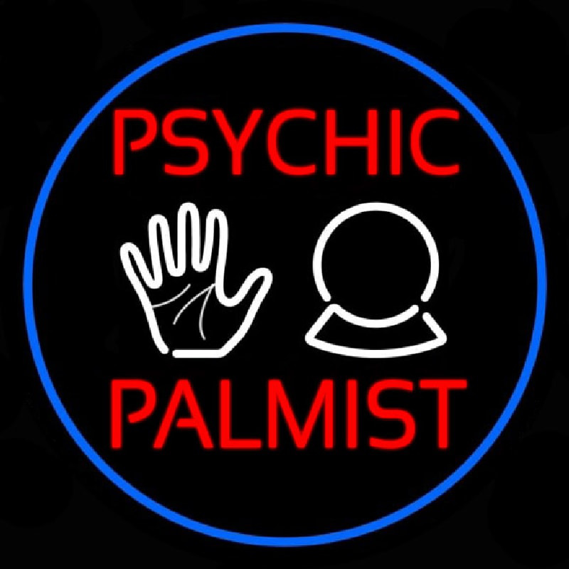 Psychic Palmist Blue Border Neonskylt