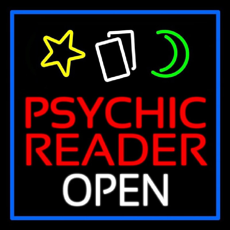 Psychic Reader Open Block Blue Border Neonskylt