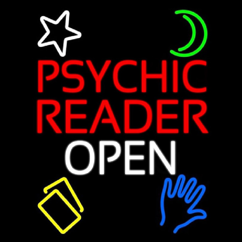 Psychic Reader Open Block White Border Neonskylt