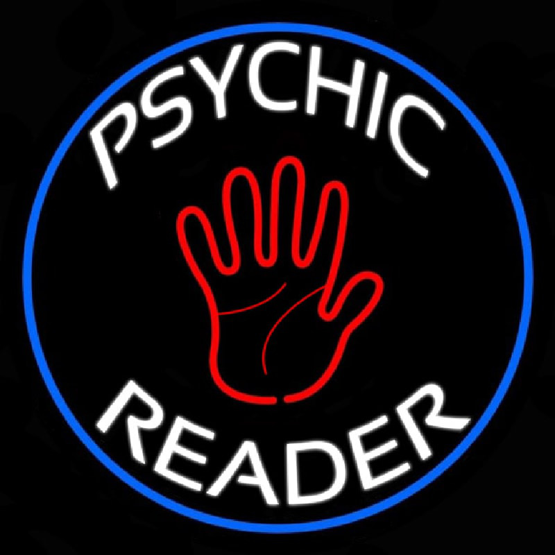 Psychic Reader With Palm Blue Circle Neonskylt