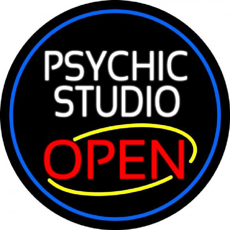 Psychic Studio Red Open Blue Border Neonskylt