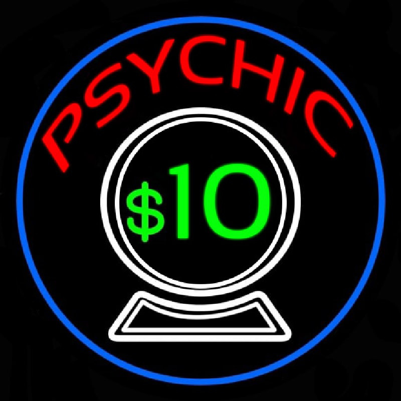 Psychic With Crystal Globe Blue Border Neonskylt