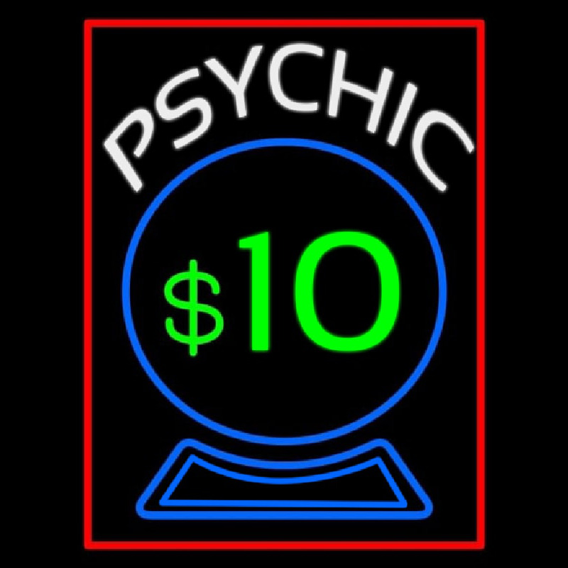 Psychic With Crystal Globe Red Border Neonskylt