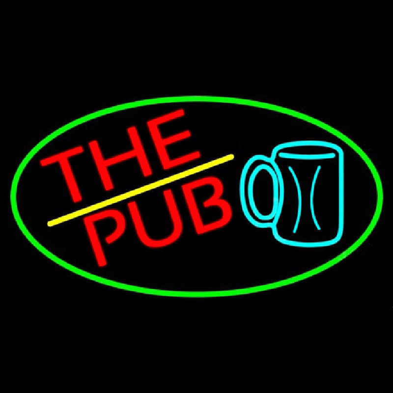 Pub And Beer Mug Oval With Green Border Neonskylt