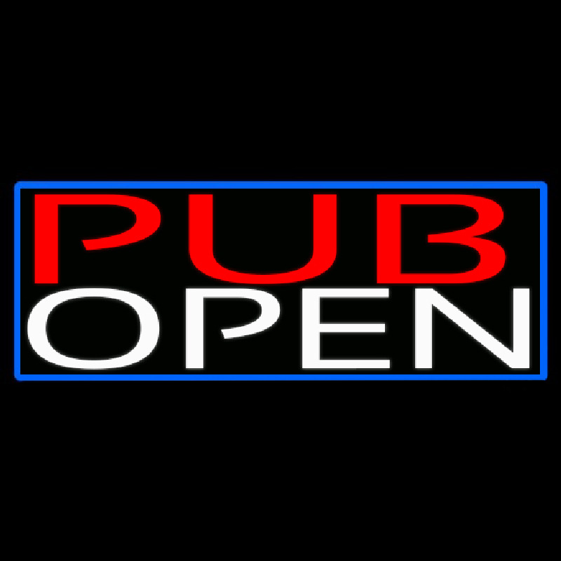 Pub Open With Blue Border Neonskylt