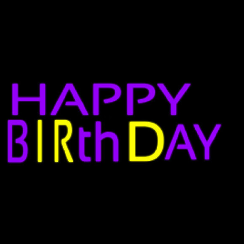 Purple And Yellow Happy Birthday Neonskylt