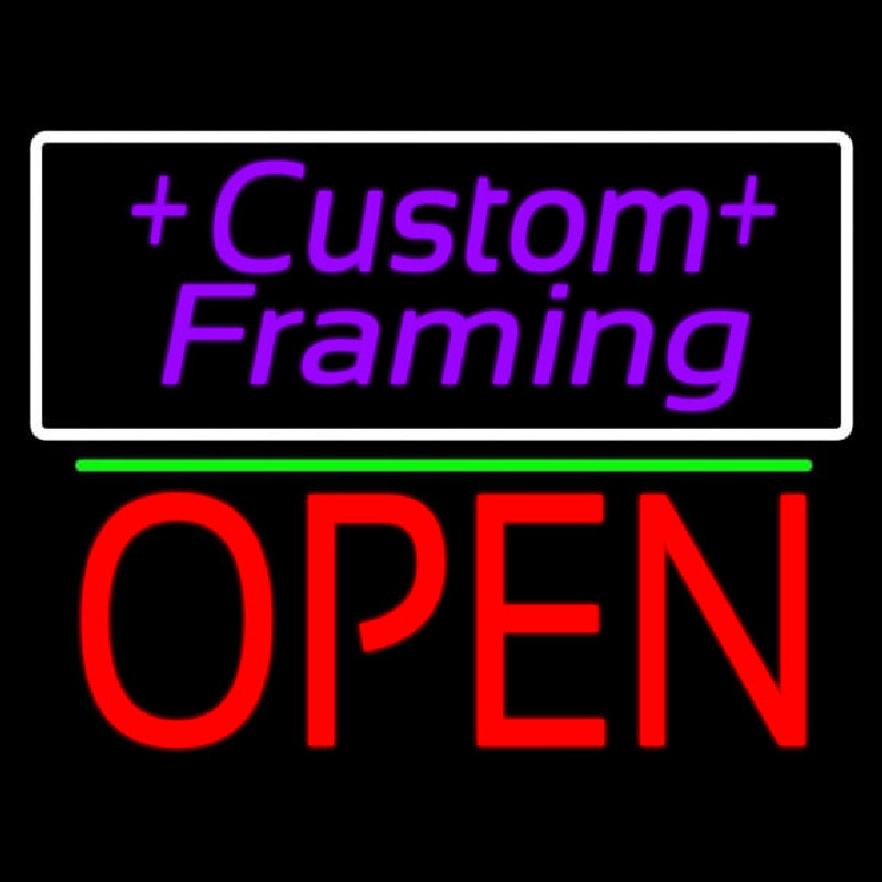 Purple Custom Framing With Open 1 Neonskylt