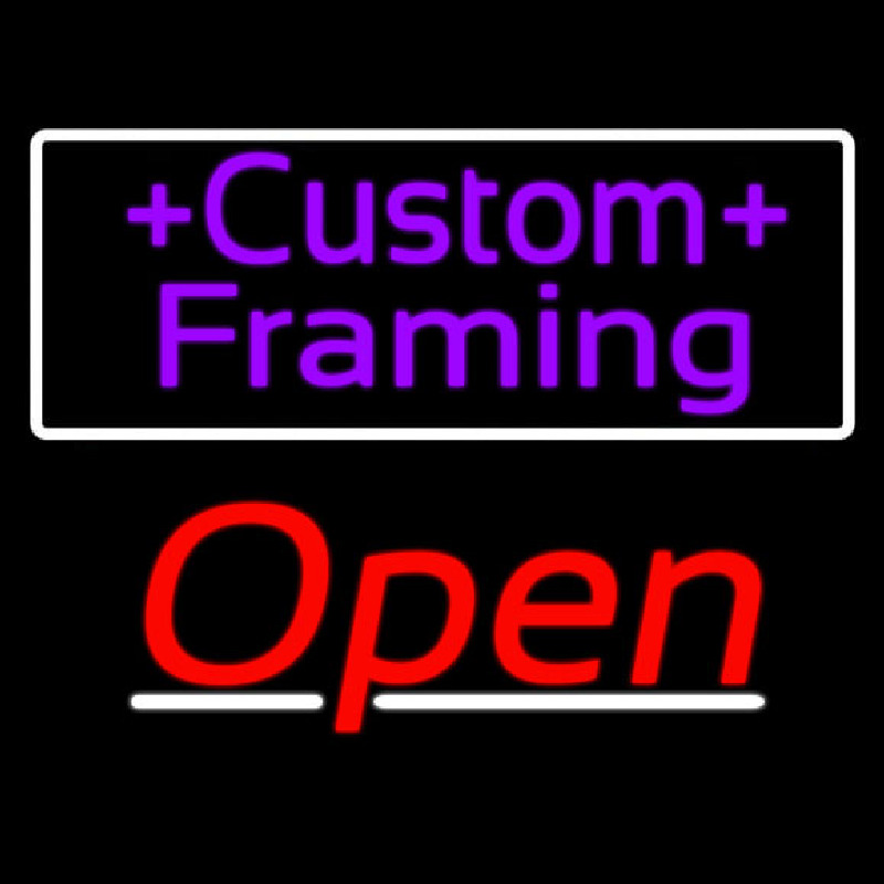 Purple Custom Framing With Open 3 Neonskylt