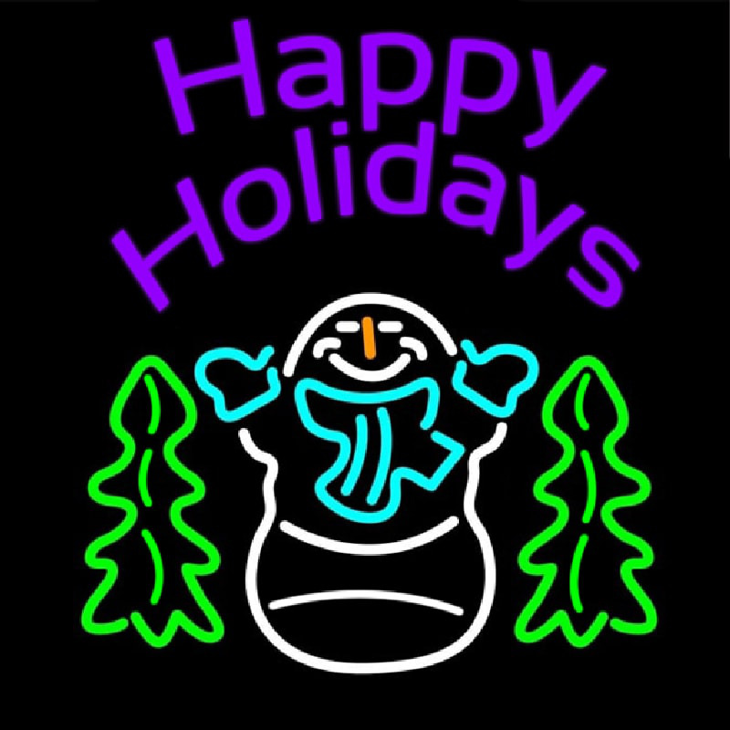 Purple Happy Holidays Snow Man Neonskylt