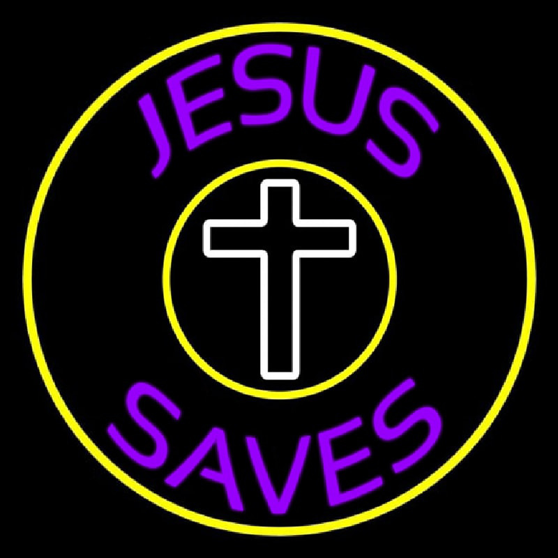 Purple Jesus Saves White Cross Neonskylt