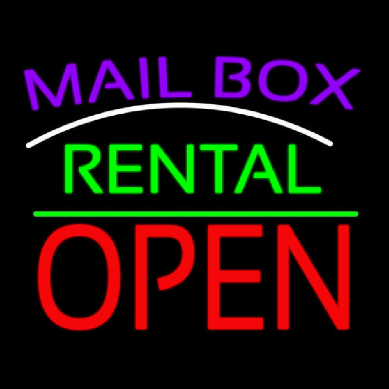 Purple Mailbo  Turquoise Rental With Open 1 Neonskylt