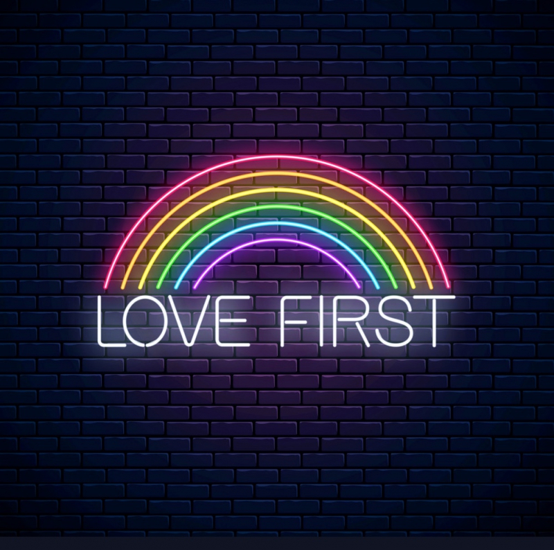 Rainbow love first Neonskylt