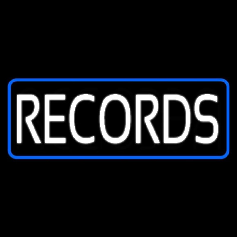 Records Block Blue Border Neonskylt