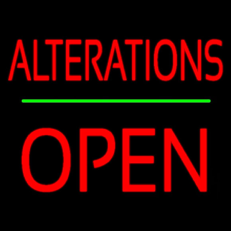 Red Alterations Block Open Neonskylt