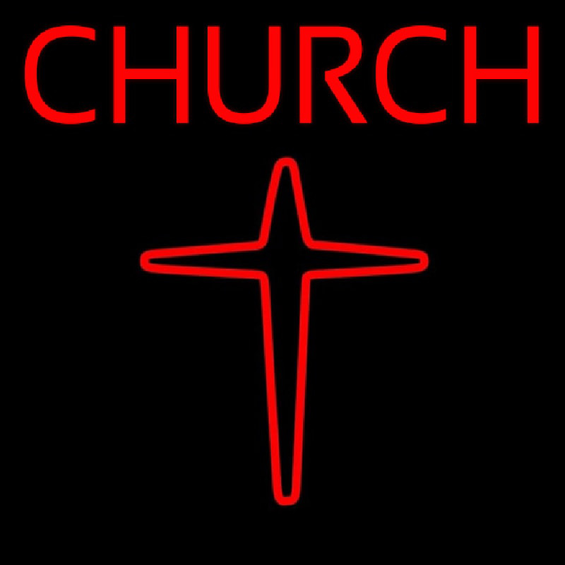 Red Church With Cross Logo Neonskylt