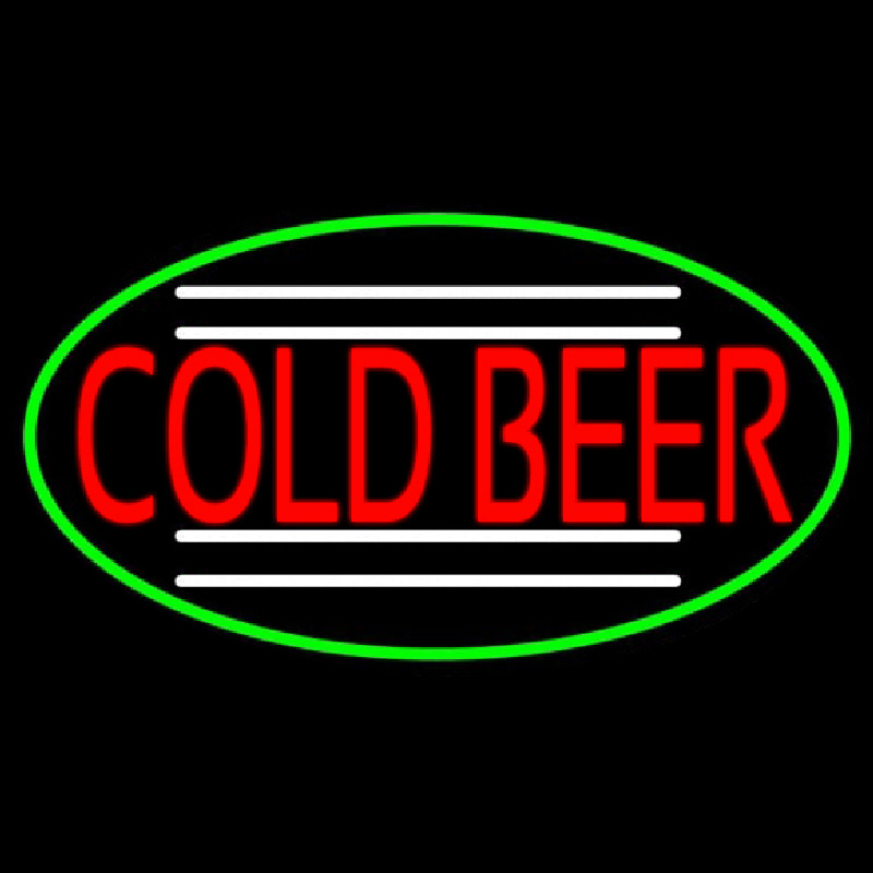 Red Cold Beer Oval With Green Border Neonskylt
