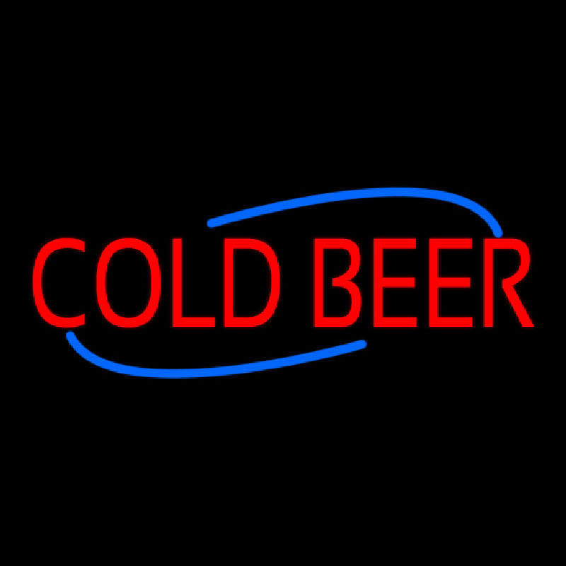 Red Cold Beer With Blue Border With Blue Line Neonskylt