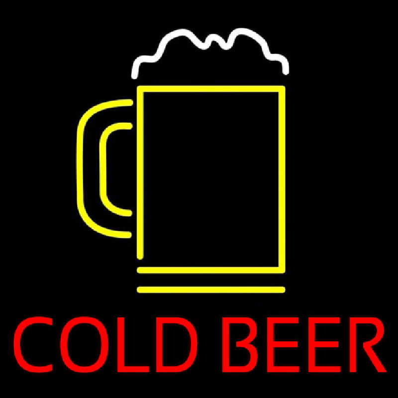 Red Cold Beer With Yellow Mug Neonskylt