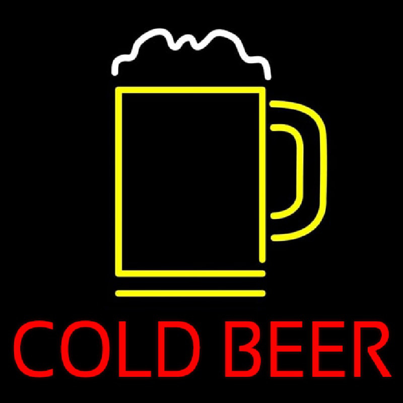 Red Cold Beer With Yellow Mug Real Neon Glass Tube Neonskylt