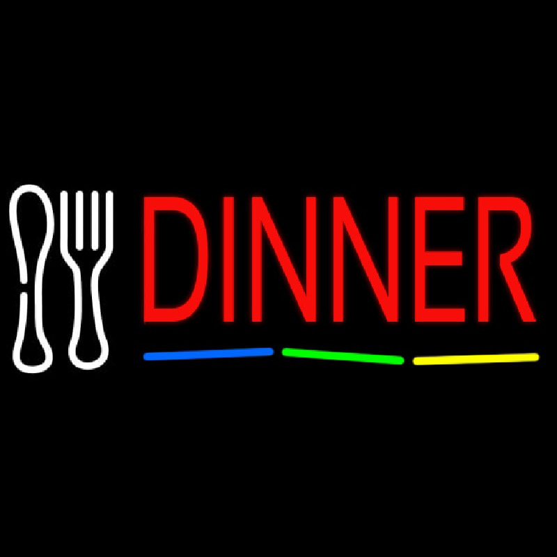 Red Dinner Multicolored Line With Spoon And Fork Neonskylt