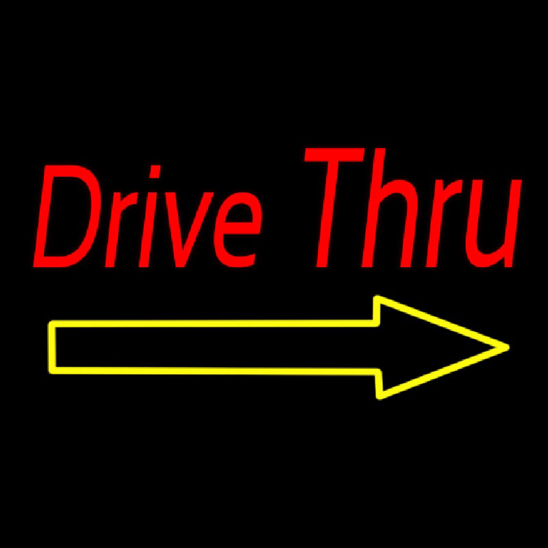 Red Double Stroke Drive Thru With Yellow Arrow Neonskylt