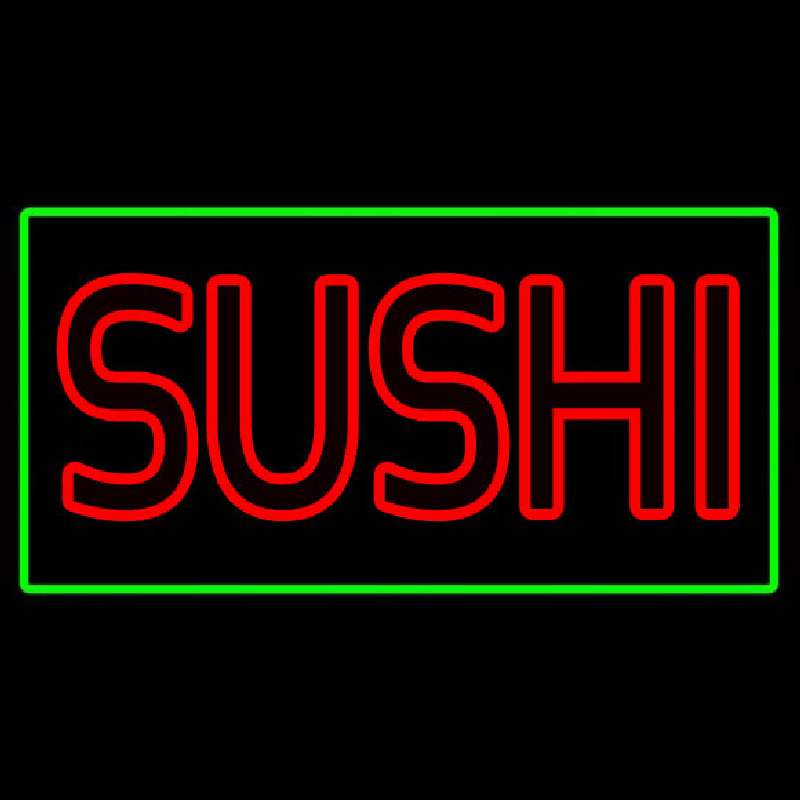 Red Double Stroke Sushi With Green Border Neonskylt