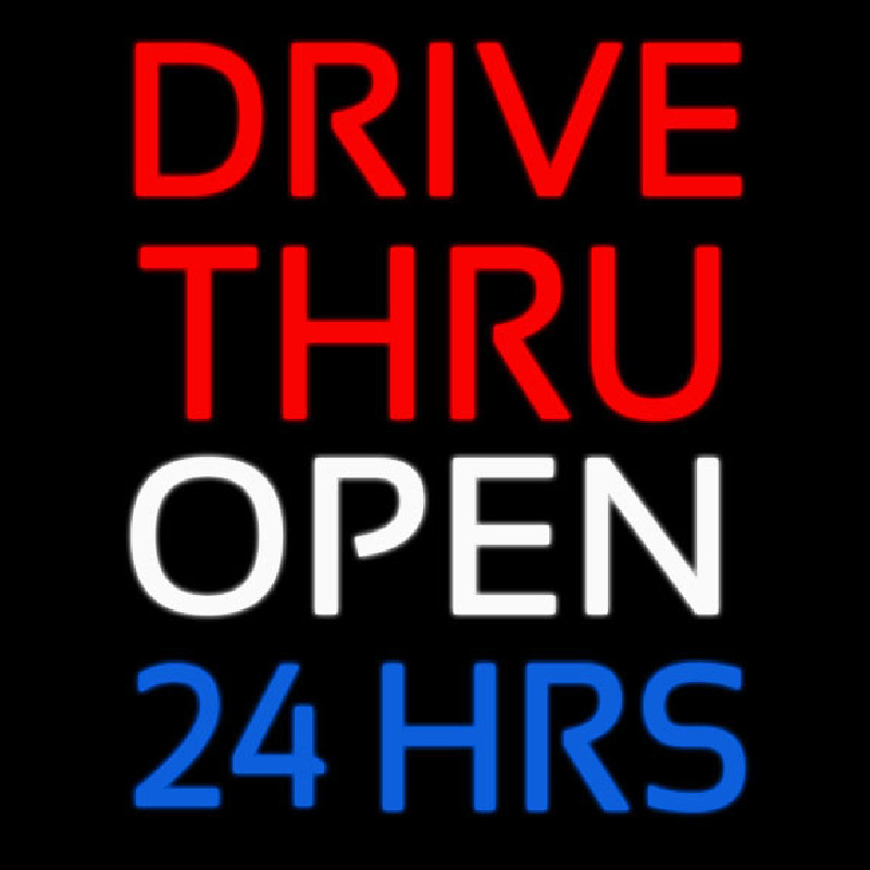 Red Drive Thru Open 24 Hrs Neonskylt
