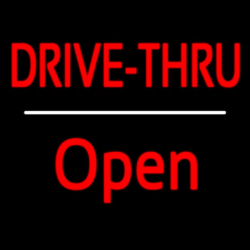 Red Drive Thru Open White Line Neonskylt