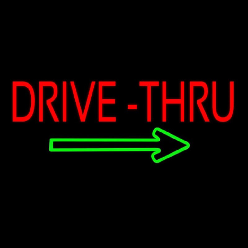 Red Drive Thru With Green Arrow Neonskylt