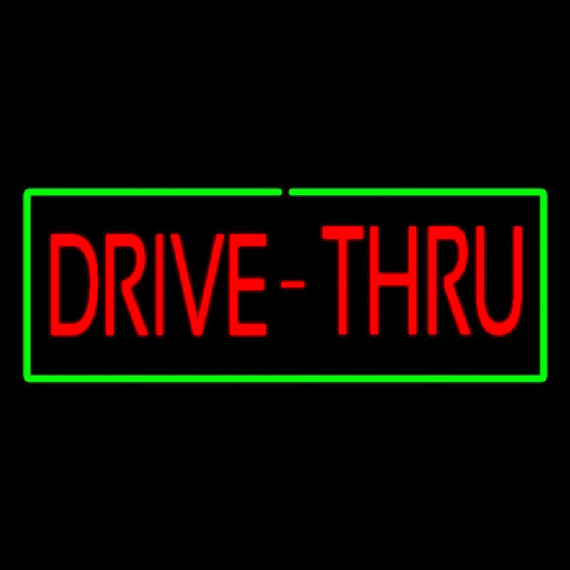 Red Drive Thru With Green Border Neonskylt