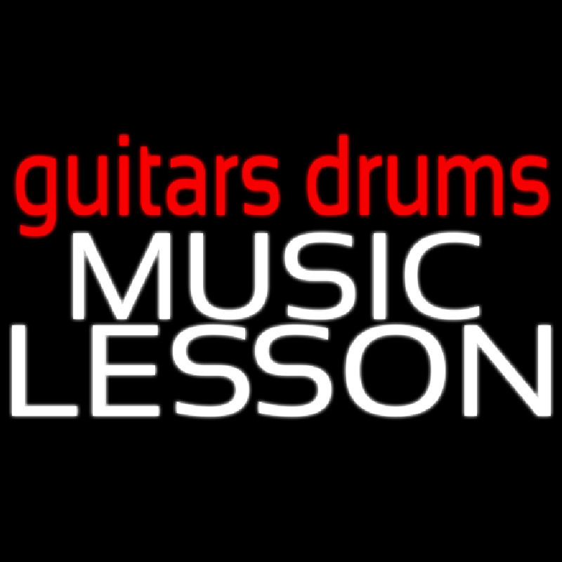 Red Guitar Drums White Music Lesson Neonskylt