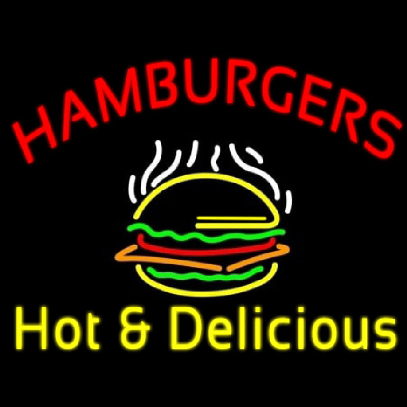 Red Hamburgers Hot And Delicious Neonskylt