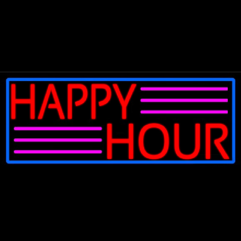 Red Happy Hour With Blue Border Neonskylt