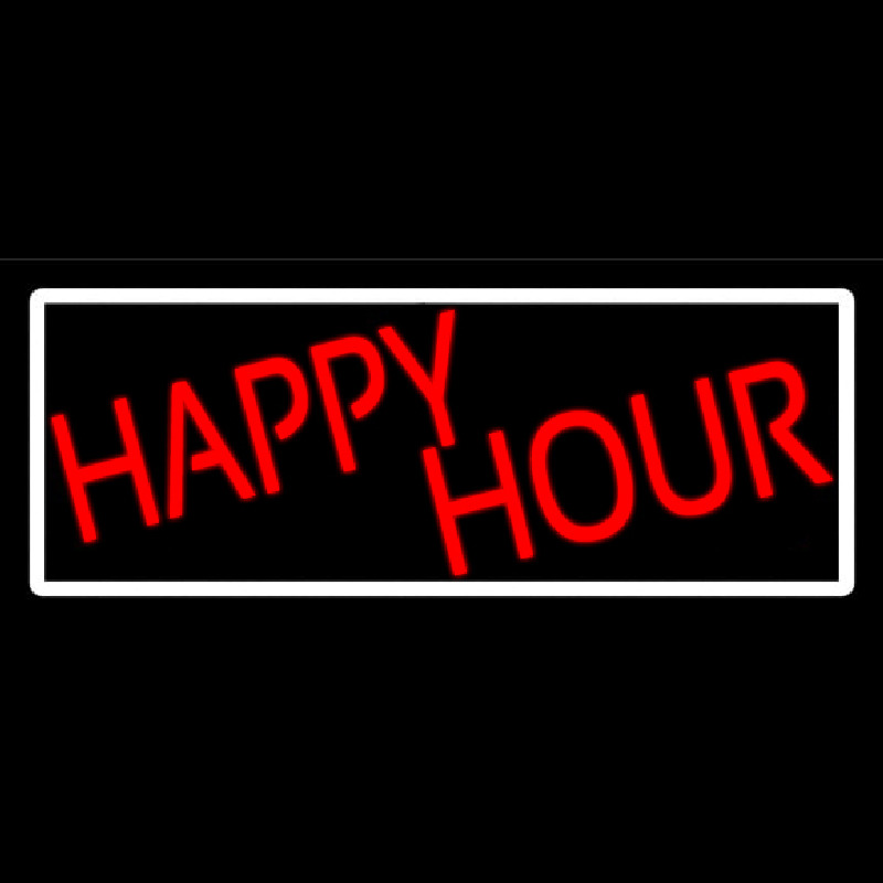 Red Happy Hour With White Border Neonskylt