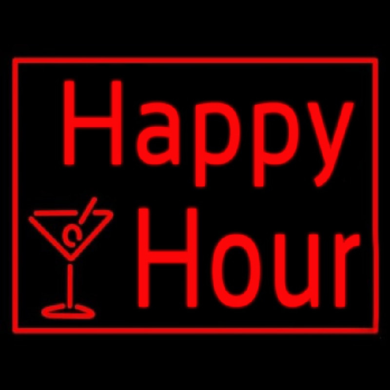 Red Happy Hour With Wine Glass Neonskylt