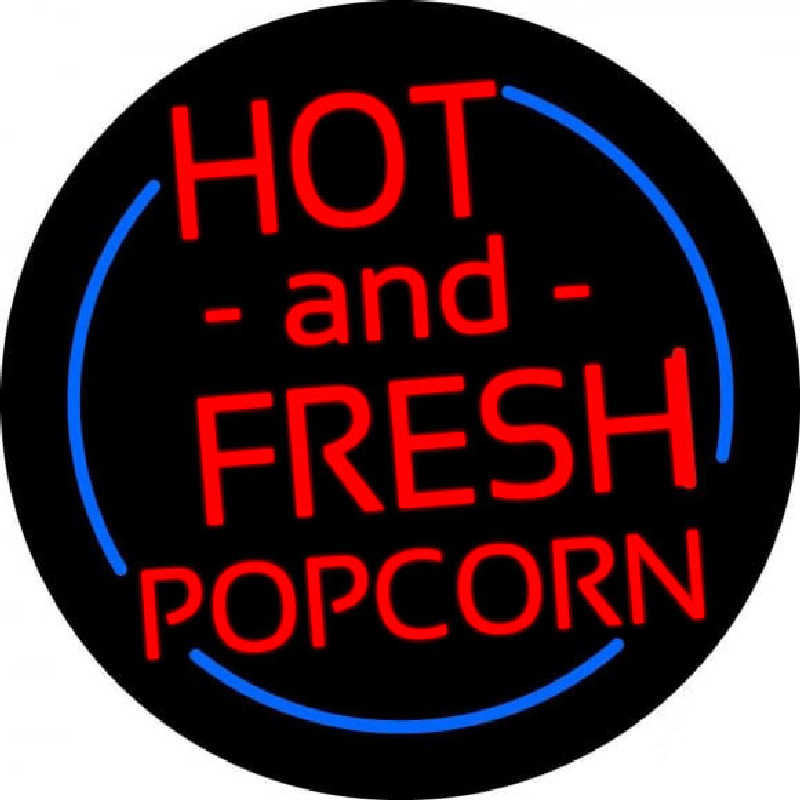 Red Hot And Fresh Popcorn With Border Neonskylt