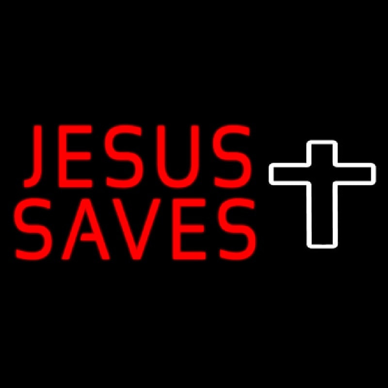 Red Jesus Saves White Cross Neonskylt