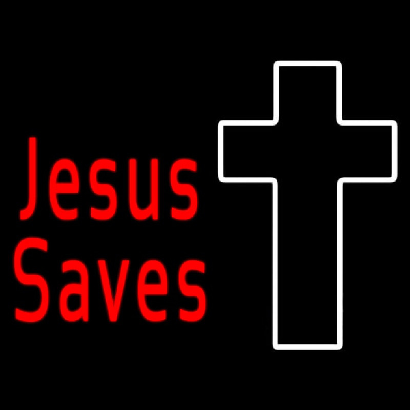 Red Jesus Saves With Cross Neonskylt