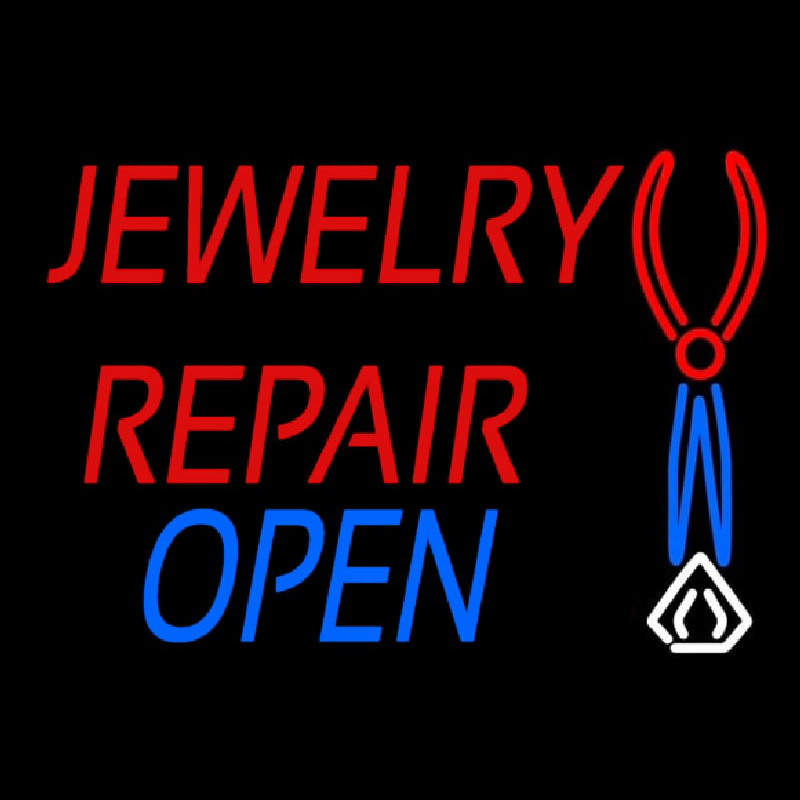 Red Jewelry Repair Blue Open Block Neonskylt