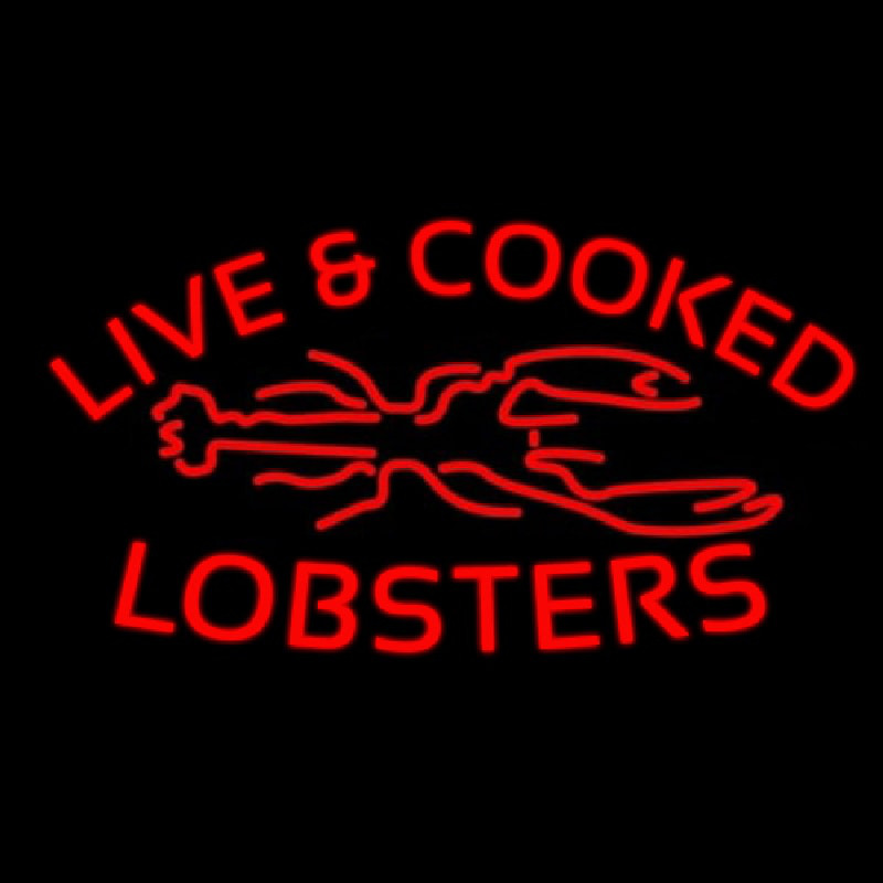 Red Live And Cooked Lobsters Seafood Neonskylt