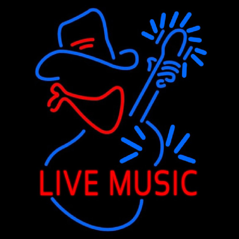 Red Live Music With Logo Block Neonskylt