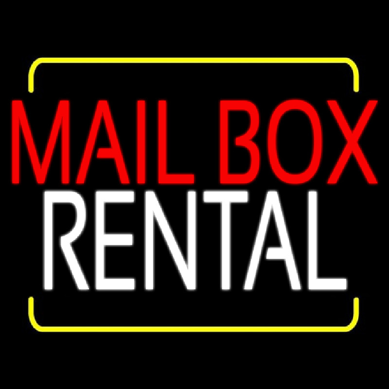 Red Mailbo  Blue Rental With Yellow Border Neonskylt