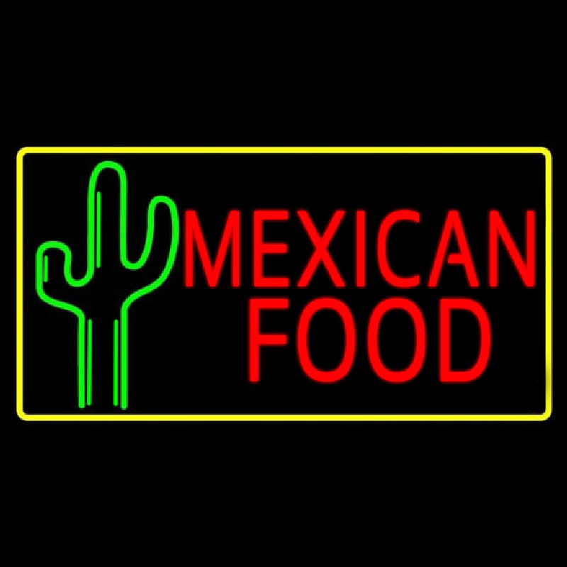 Red Me ican Food With Cactus Logo Neonskylt