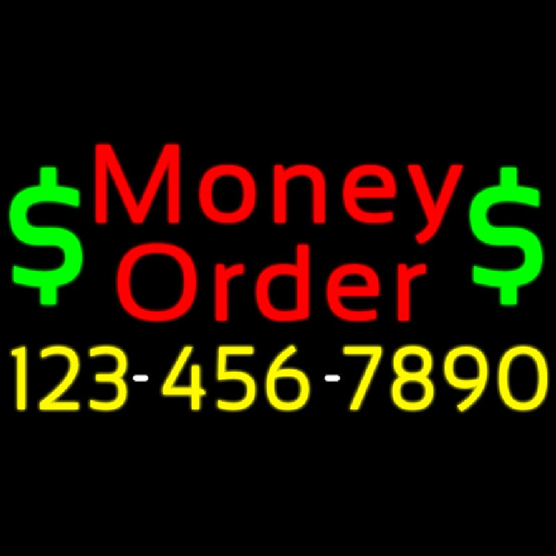 Red Money Order With Phone Number Neonskylt