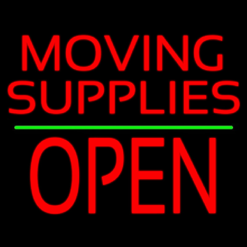 Red Moving Supplies Open Green Line 2 Neonskylt