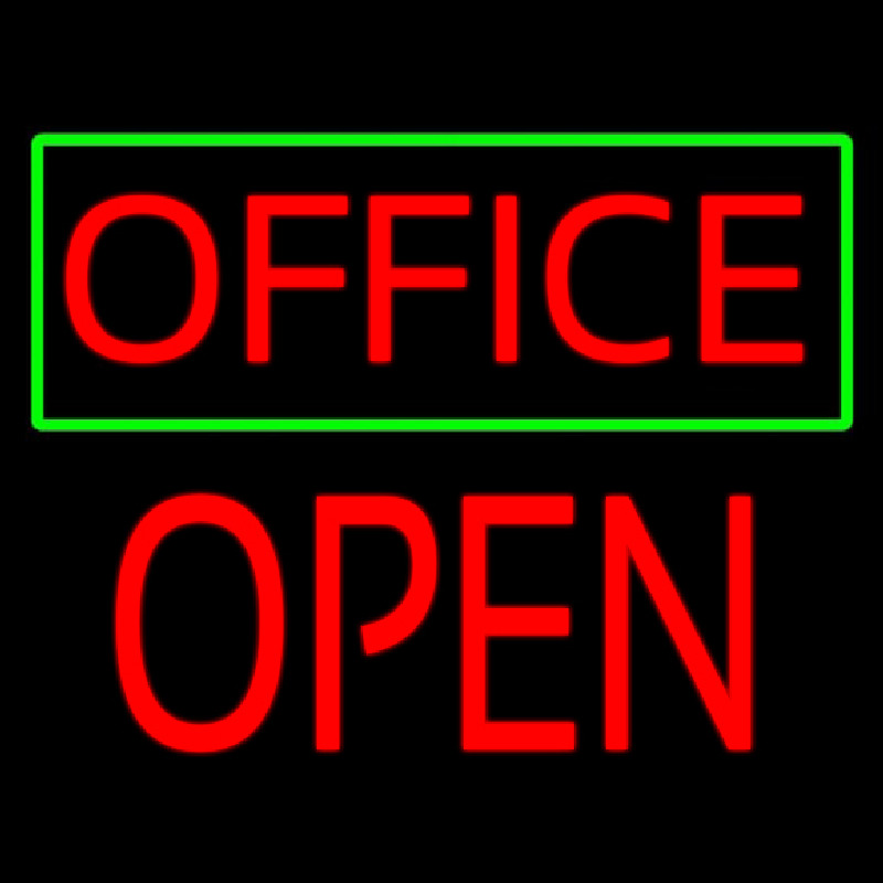 Red Office Green Border Block Open Neonskylt