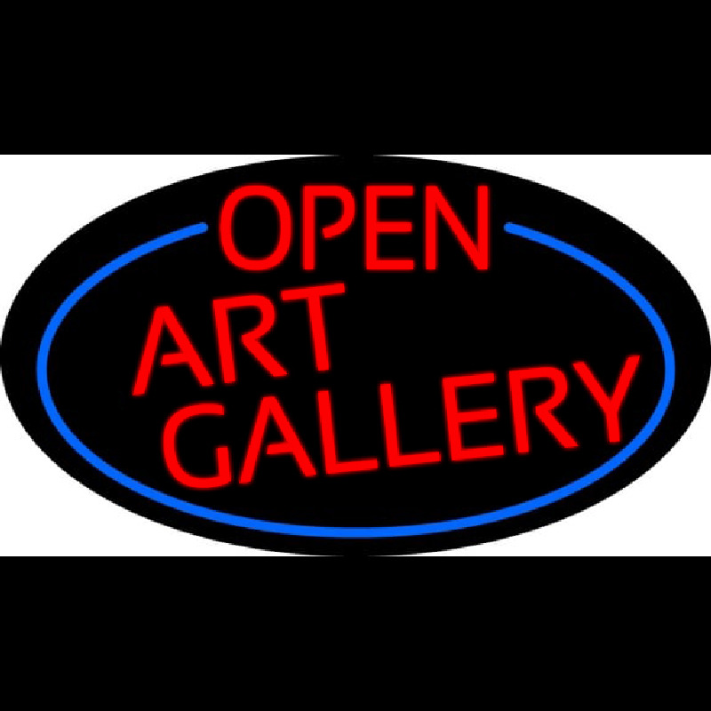 Red Open Art Gallery Oval With Blue Border Neonskylt