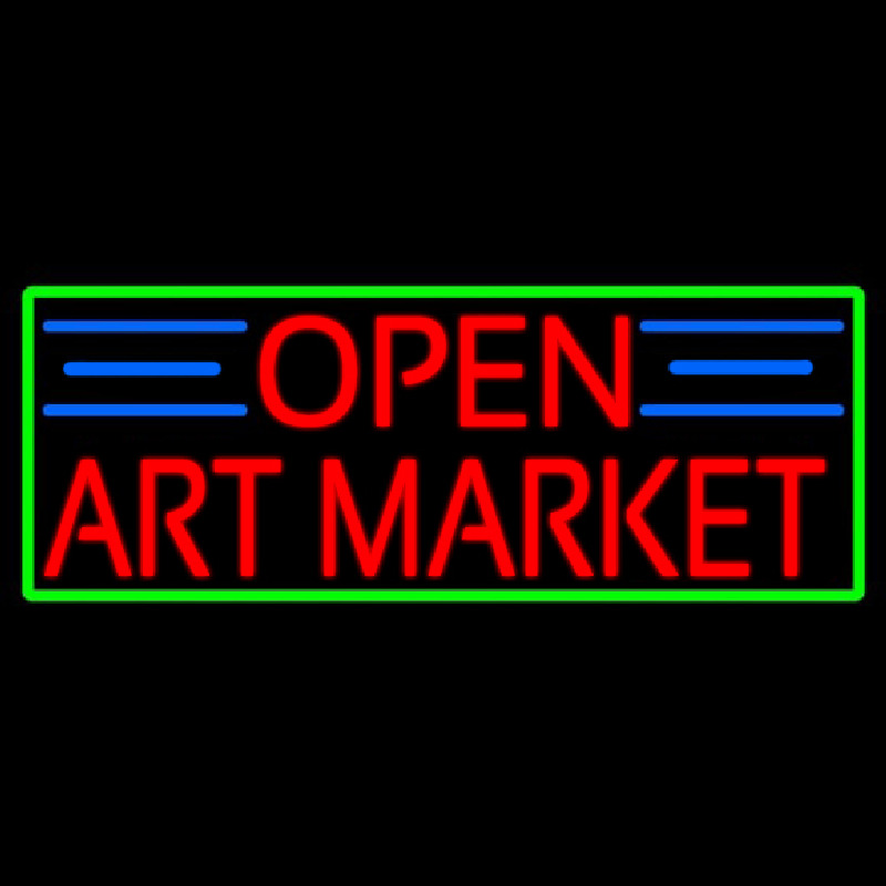 Red Open Art Market With Green Border Neonskylt