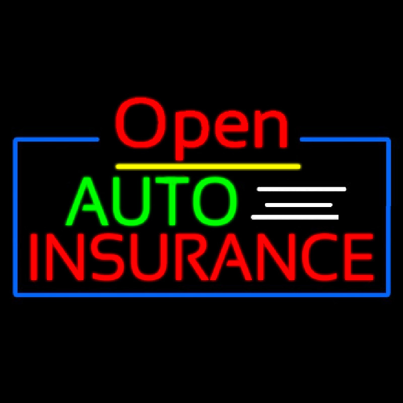 Red Open Auto Insurance Blue Border Neonskylt